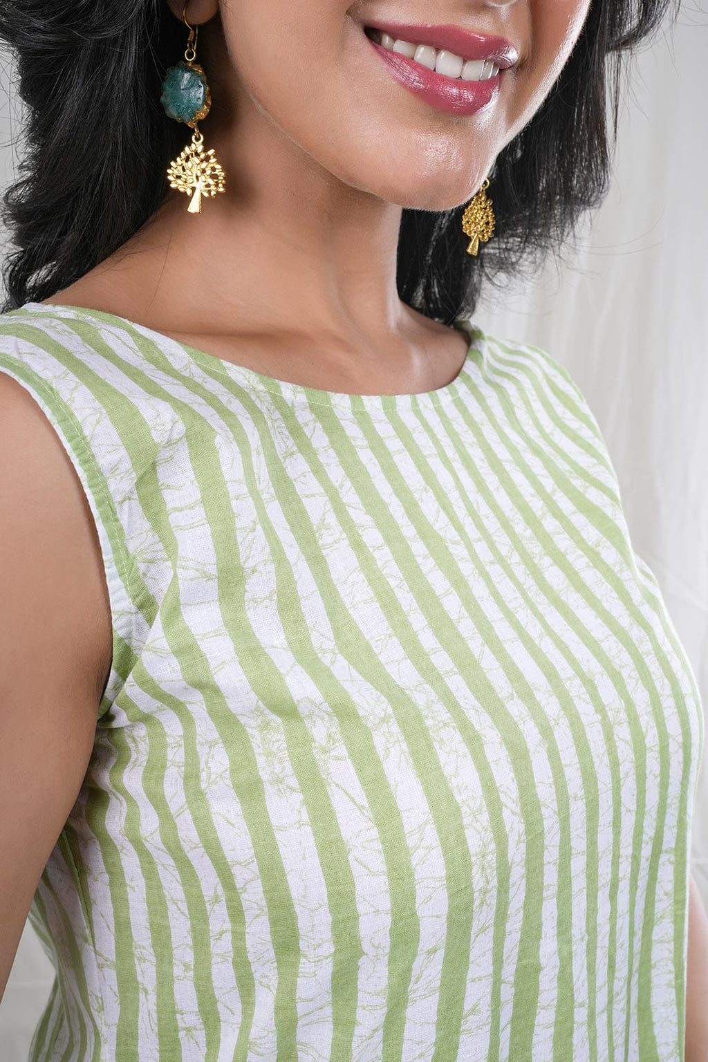 Taru – Stripe Print Premium Cotton 1 Piece Dress in Green,White Color Phalak Collection – Indo Western Wear