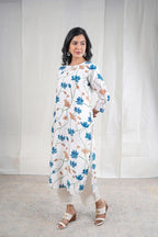 Vasanti – Floral Print Mul Chanderi 2 Piece Kurta Set in White Color Phalak Collection – Indian Wear