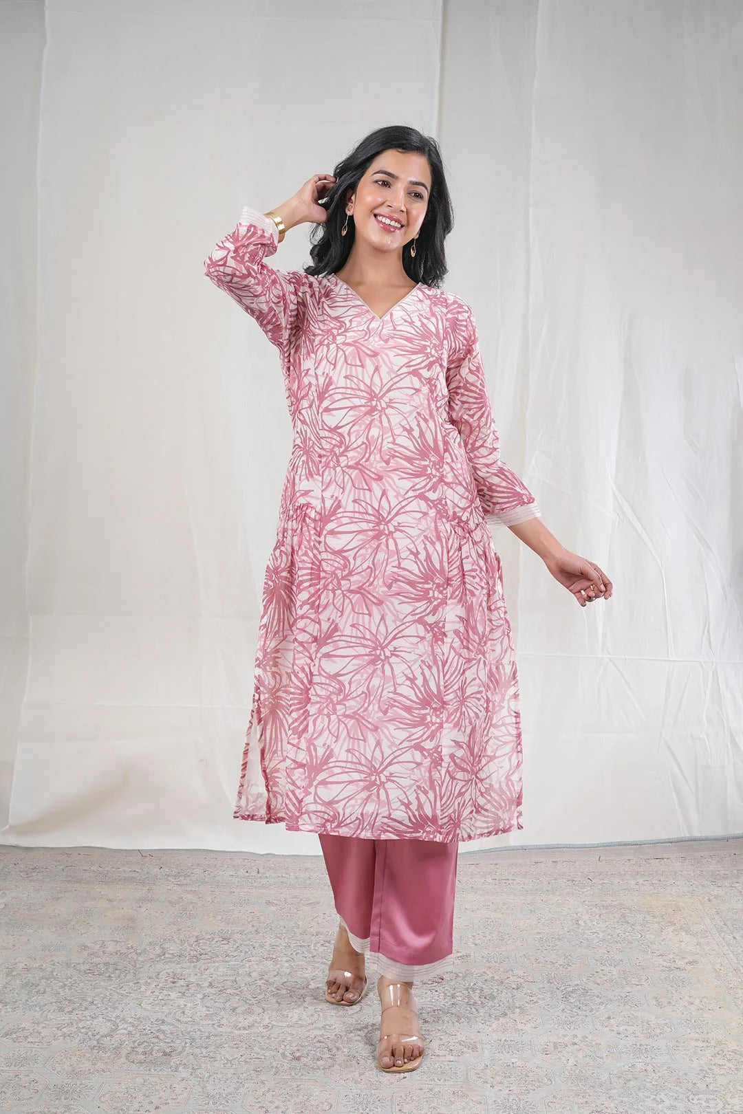 Yamika – Floral Print Mul Chanderi 2 Piece Kurta Set in Pink Color Phalak Collection – Indian Wear