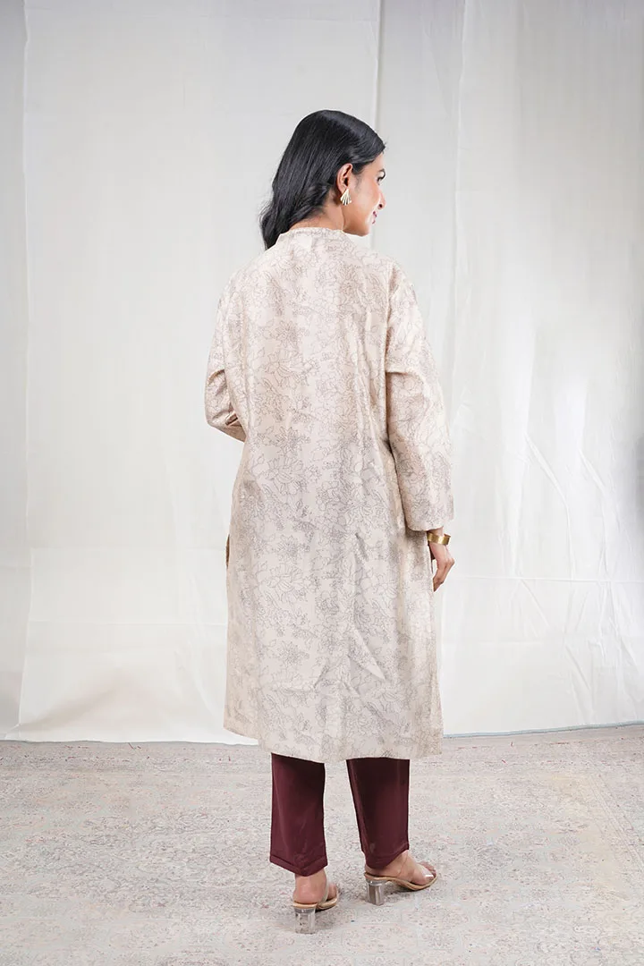 Shivani - Floral Chanderi Silk 2 Piece Kurta Set in Beige Color, Tarangini Collection - Ethnic  Wear - Image 5