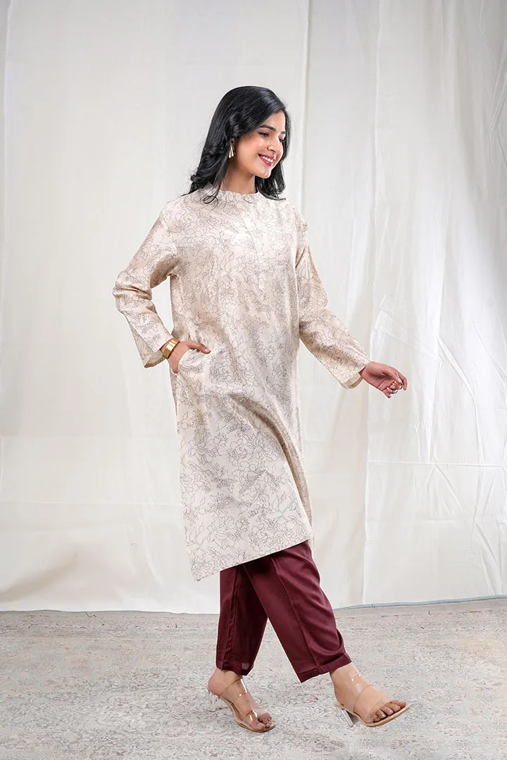 Shivani - Floral Chanderi Silk 2 Piece Kurta Set in Beige Color, Tarangini Collection - Ethnic  Wear - Image 7