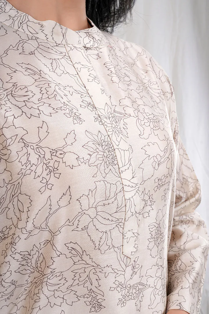 Shivani - Floral Chanderi Silk 2 Piece Kurta Set in Beige Color, Tarangini Collection - Ethnic  Wear - Image 3