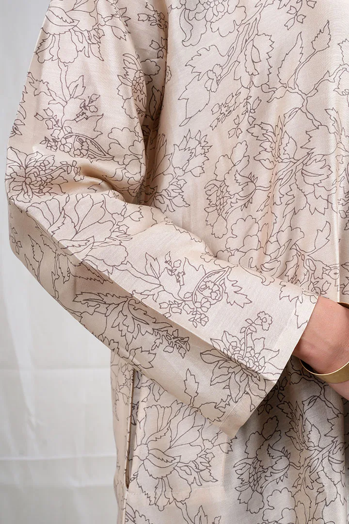 Shivani - Floral Chanderi Silk 2 Piece Kurta Set in Beige Color, Tarangini Collection - Ethnic  Wear - Image 4