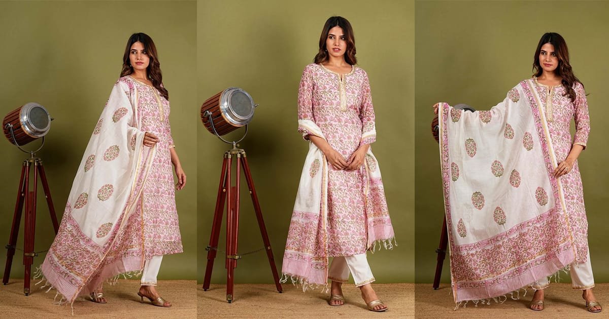 Chanderi Block Print Suits at Bhaeli